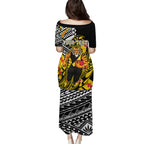 Personalized Richmond Tigers Family Matching Puletasi and Hawaiian Shirt Polynesian Tribal Tiger Mascot With Hibiscus Floral Art