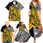 Personalized Richmond Tigers Family Matching Summer Maxi Dress and Hawaiian Shirt Polynesian Tribal Tiger Mascot With Hibiscus Floral Art