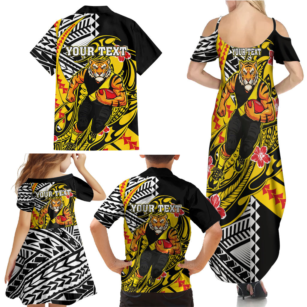 Personalized Richmond Tigers Family Matching Summer Maxi Dress and Hawaiian Shirt Polynesian Tribal Tiger Mascot With Hibiscus Floral Art