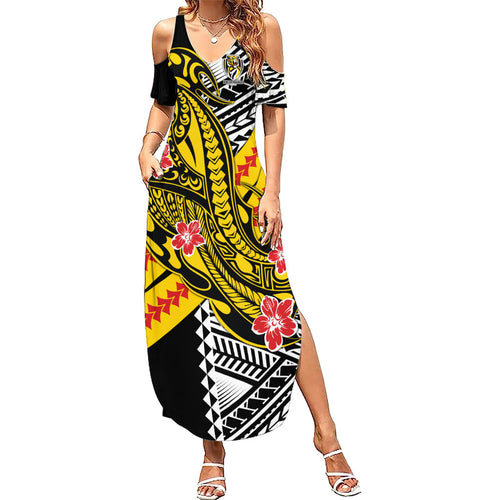 Personalized Richmond Tigers Family Matching Summer Maxi Dress and Hawaiian Shirt Polynesian Tribal Tiger Mascot With Hibiscus Floral Art