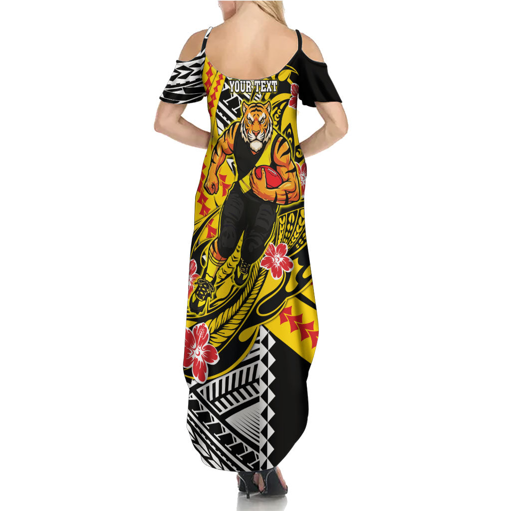 Personalized Richmond Tigers Family Matching Summer Maxi Dress and Hawaiian Shirt Polynesian Tribal Tiger Mascot With Hibiscus Floral Art