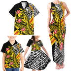 Personalized Richmond Tigers Family Matching Tank Maxi Dress and Hawaiian Shirt Polynesian Tribal Tiger Mascot With Hibiscus Floral Art