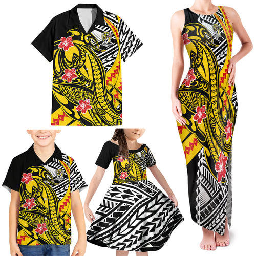 Personalized Richmond Tigers Family Matching Tank Maxi Dress and Hawaiian Shirt Polynesian Tribal Tiger Mascot With Hibiscus Floral Art
