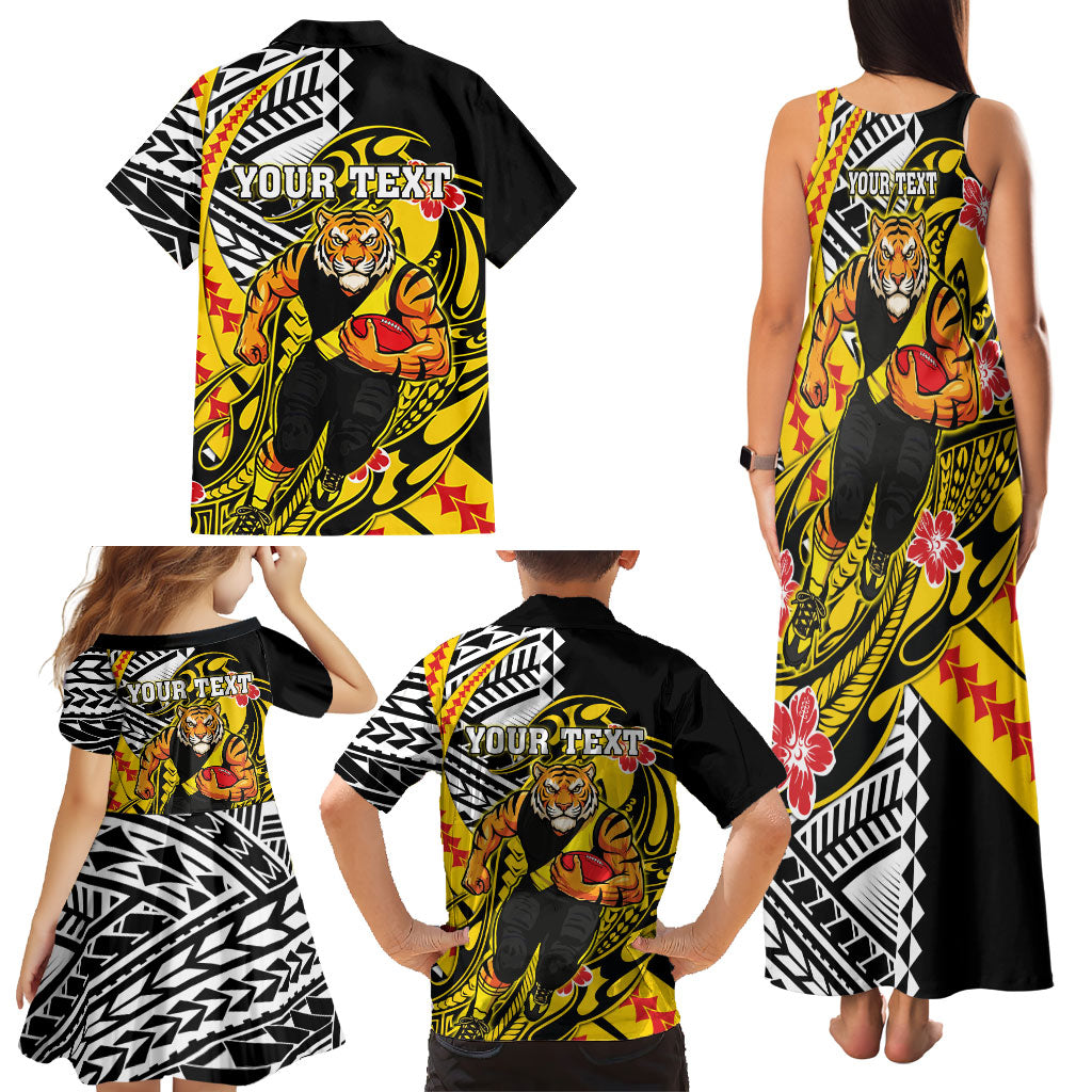 Personalized Richmond Tigers Family Matching Tank Maxi Dress and Hawaiian Shirt Polynesian Tribal Tiger Mascot With Hibiscus Floral Art