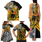 Personalized Richmond Tigers Family Matching Tank Maxi Dress and Hawaiian Shirt Polynesian Tribal Tiger Mascot With Hibiscus Floral Art