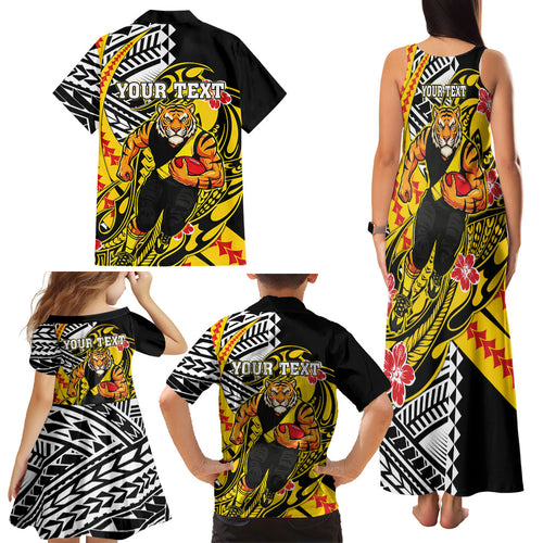 Personalized Richmond Tigers Family Matching Tank Maxi Dress and Hawaiian Shirt Polynesian Tribal Tiger Mascot With Hibiscus Floral Art