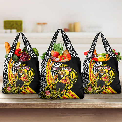 Personalized Richmond Tigers Grocery Bag Polynesian Tribal Tiger Mascot With Hibiscus Floral Art