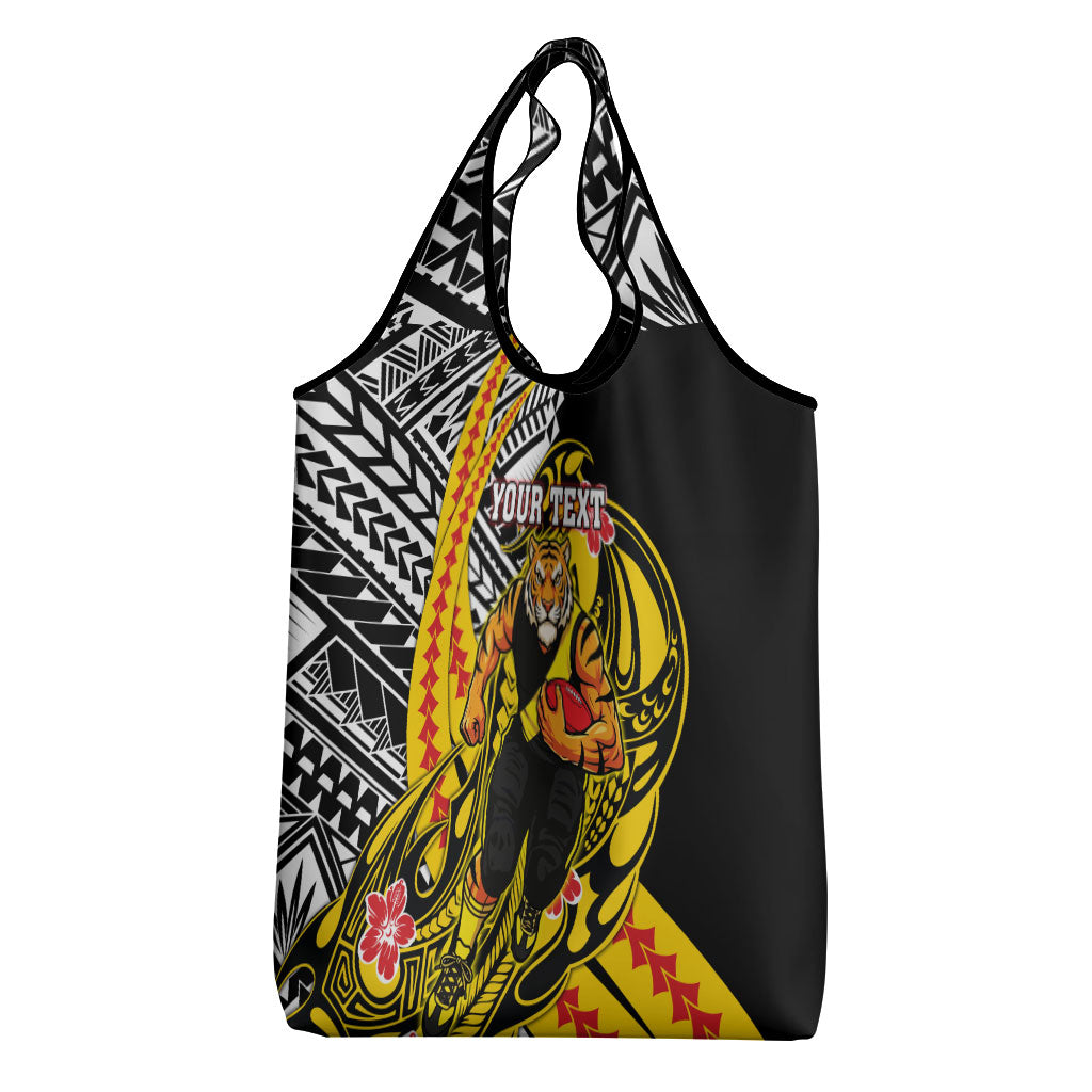 Personalized Richmond Tigers Grocery Bag Polynesian Tribal Tiger Mascot With Hibiscus Floral Art