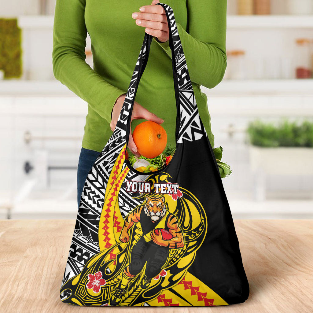 Personalized Richmond Tigers Grocery Bag Polynesian Tribal Tiger Mascot With Hibiscus Floral Art