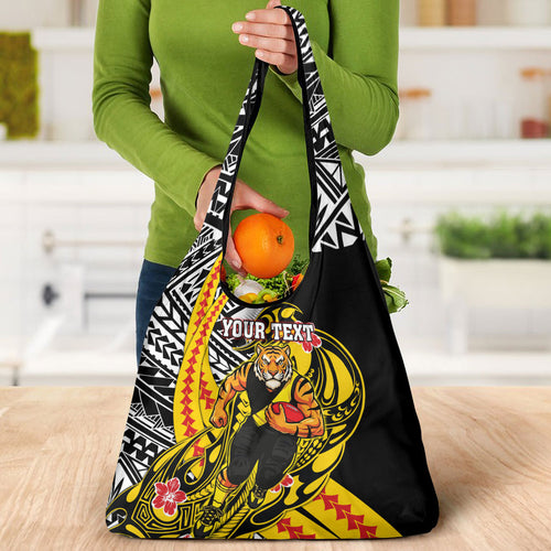 Personalized Richmond Tigers Grocery Bag Polynesian Tribal Tiger Mascot With Hibiscus Floral Art