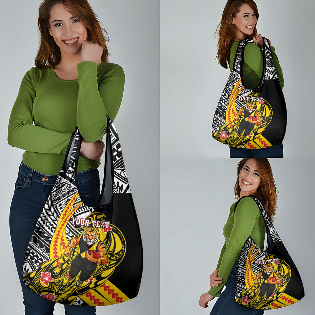 Personalized Richmond Tigers Grocery Bag Polynesian Tribal Tiger Mascot With Hibiscus Floral Art
