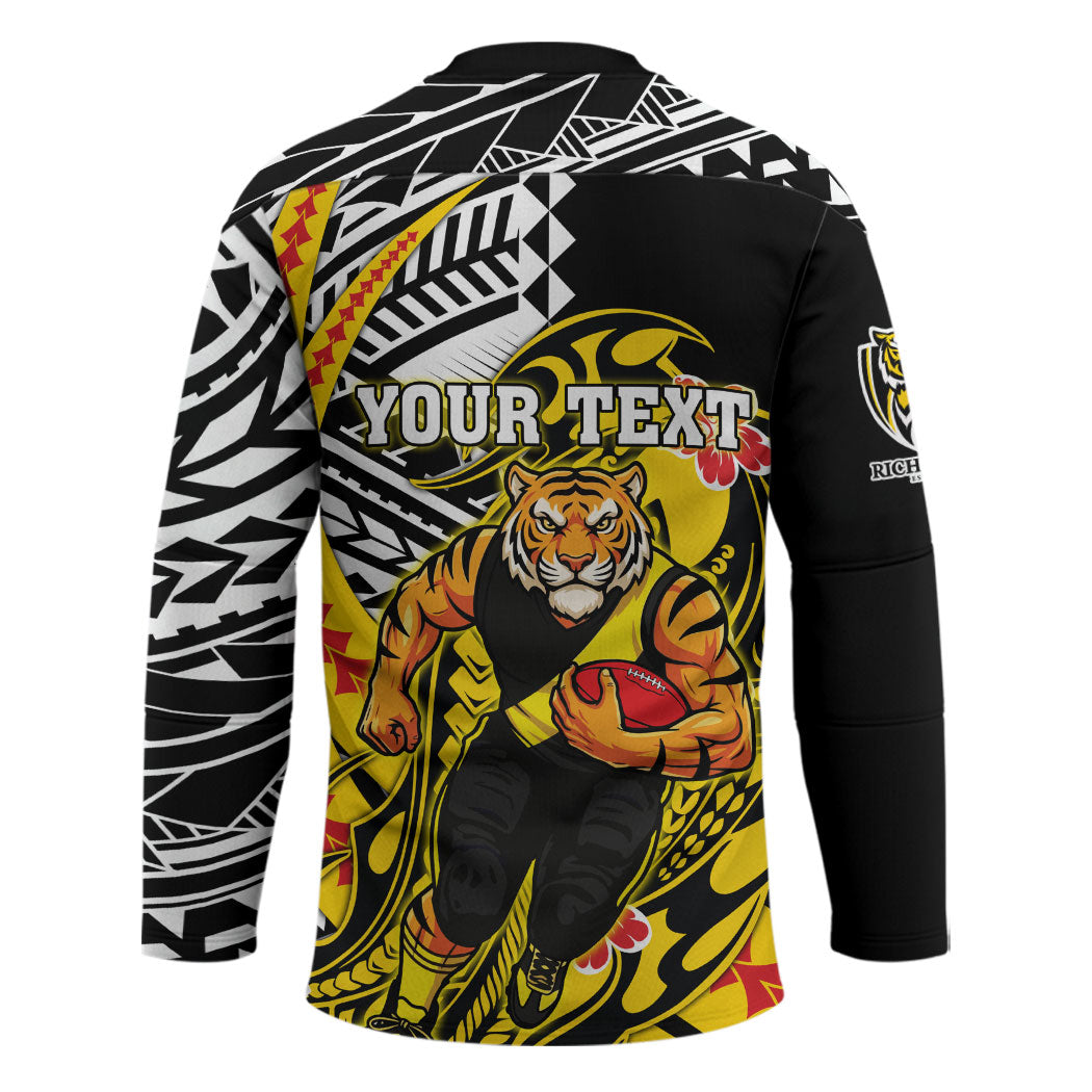 Personalized Richmond Tigers Hockey Jersey Polynesian Tribal Tiger Mascot With Hibiscus Floral Art