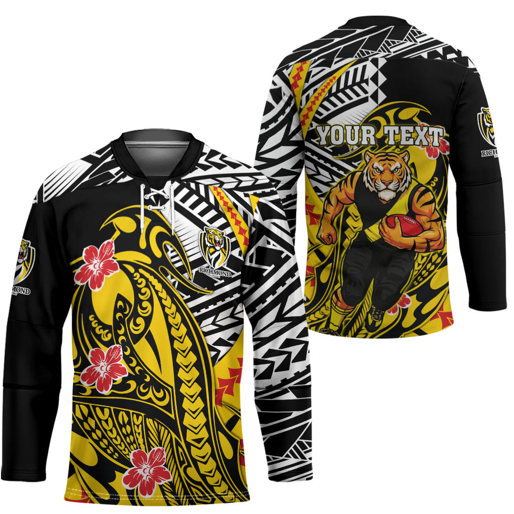 Personalized Richmond Tigers Hockey Jersey Polynesian Tribal Tiger Mascot With Hibiscus Floral Art