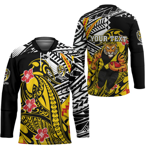 Personalized Richmond Tigers Hockey Jersey Polynesian Tribal Tiger Mascot With Hibiscus Floral Art