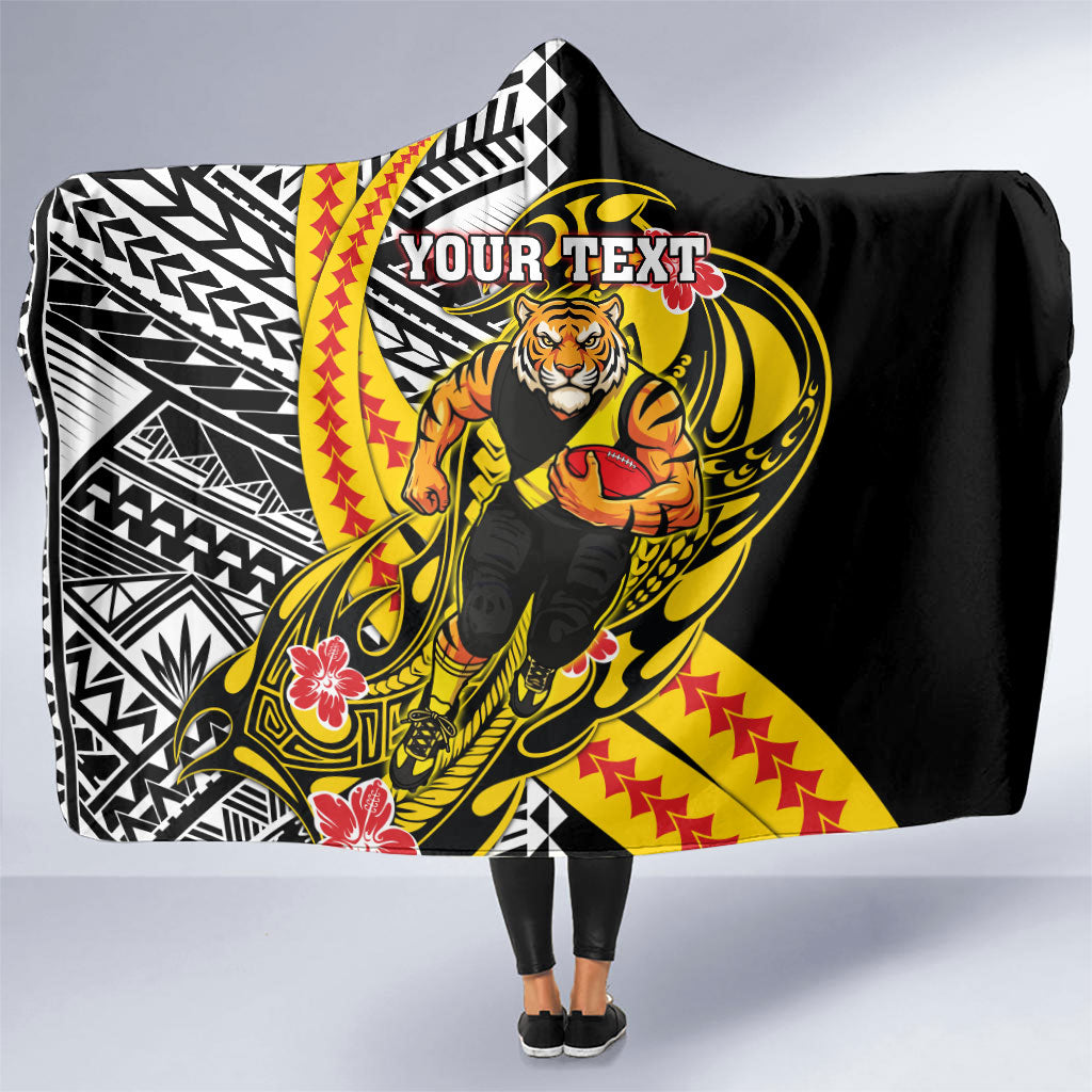 Personalized Richmond Tigers Hooded Blanket Polynesian Tribal Tiger Mascot With Hibiscus Floral Art