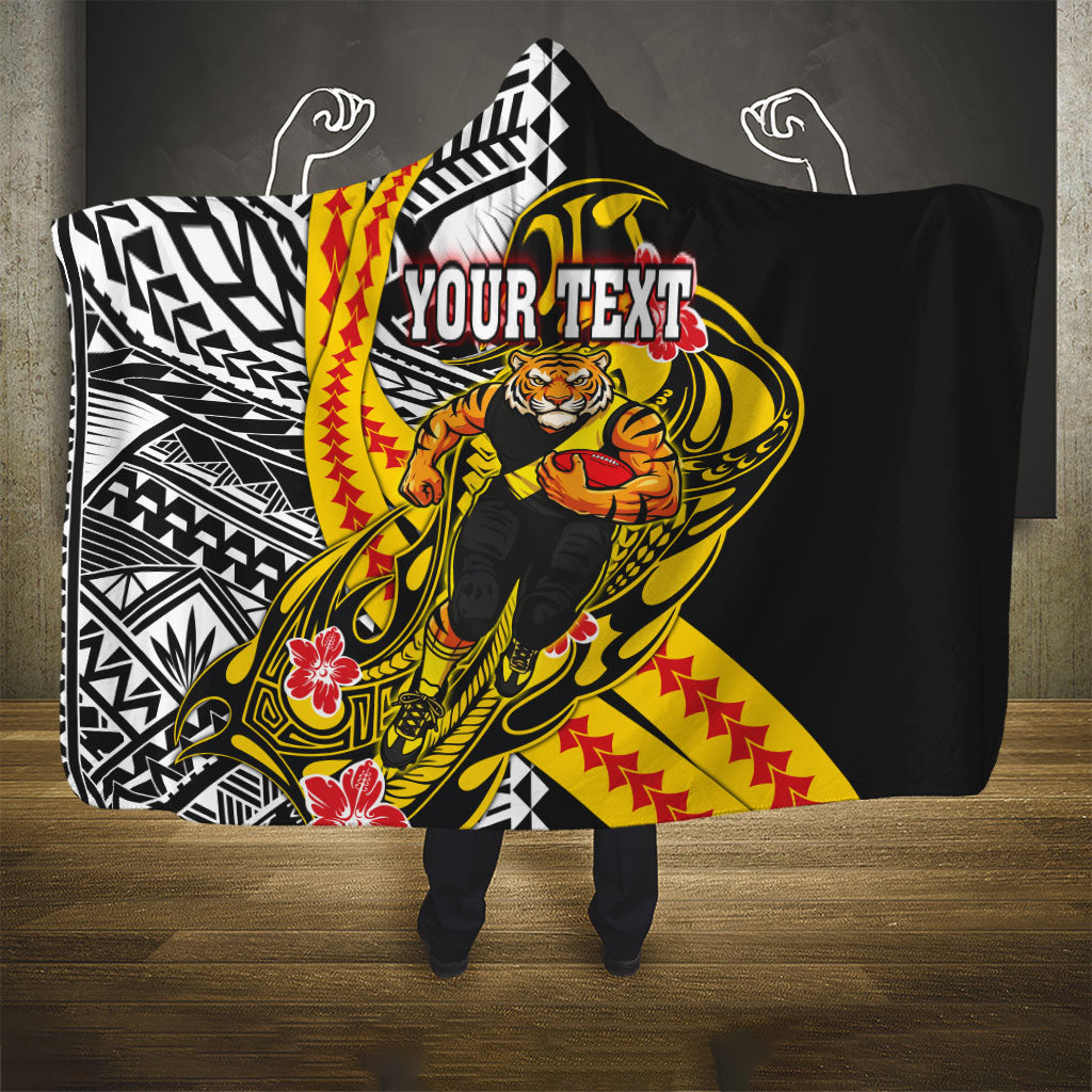 Personalized Richmond Tigers Hooded Blanket Polynesian Tribal Tiger Mascot With Hibiscus Floral Art