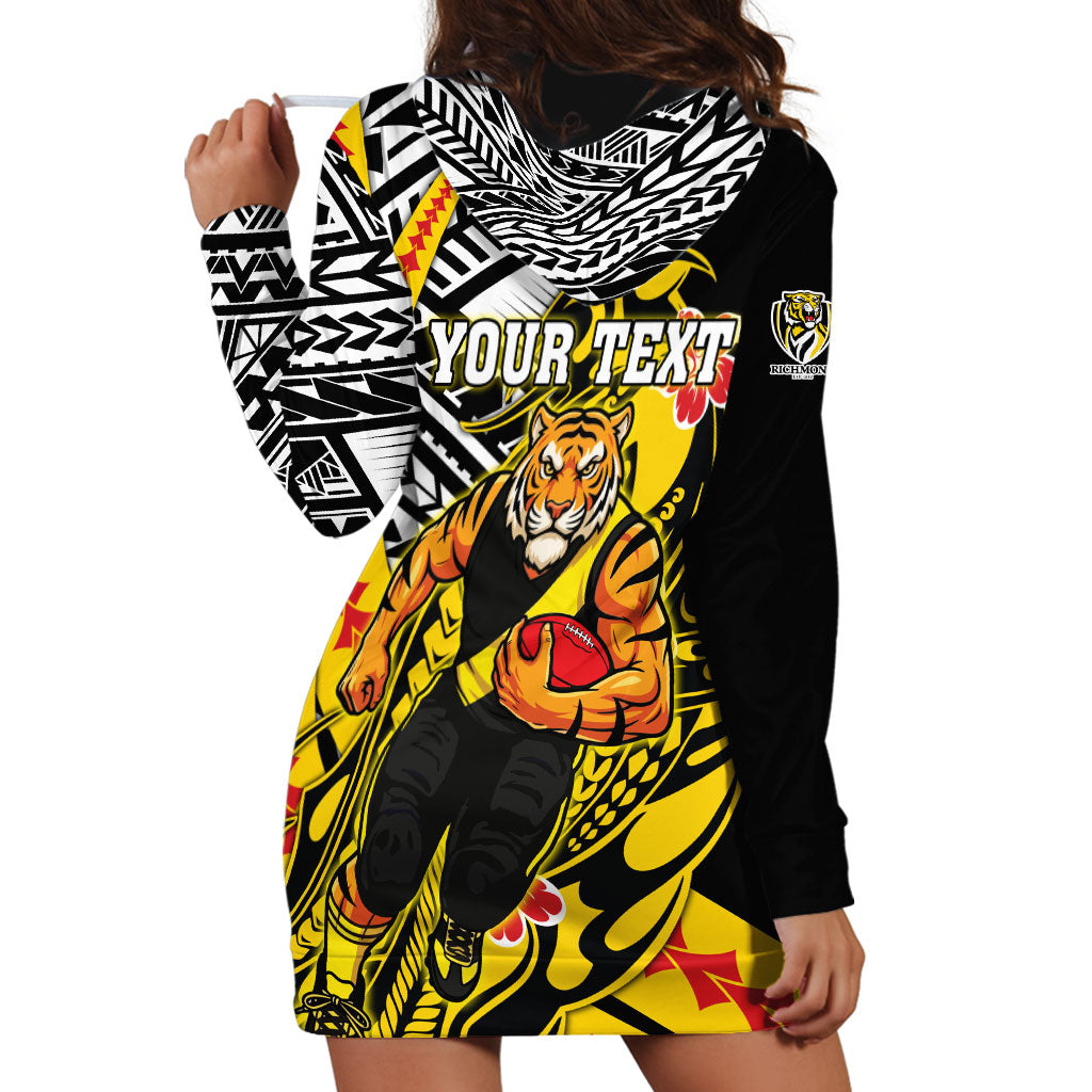 Personalized Richmond Tigers Hoodie Dress Polynesian Tribal Tiger Mascot With Hibiscus Floral Art
