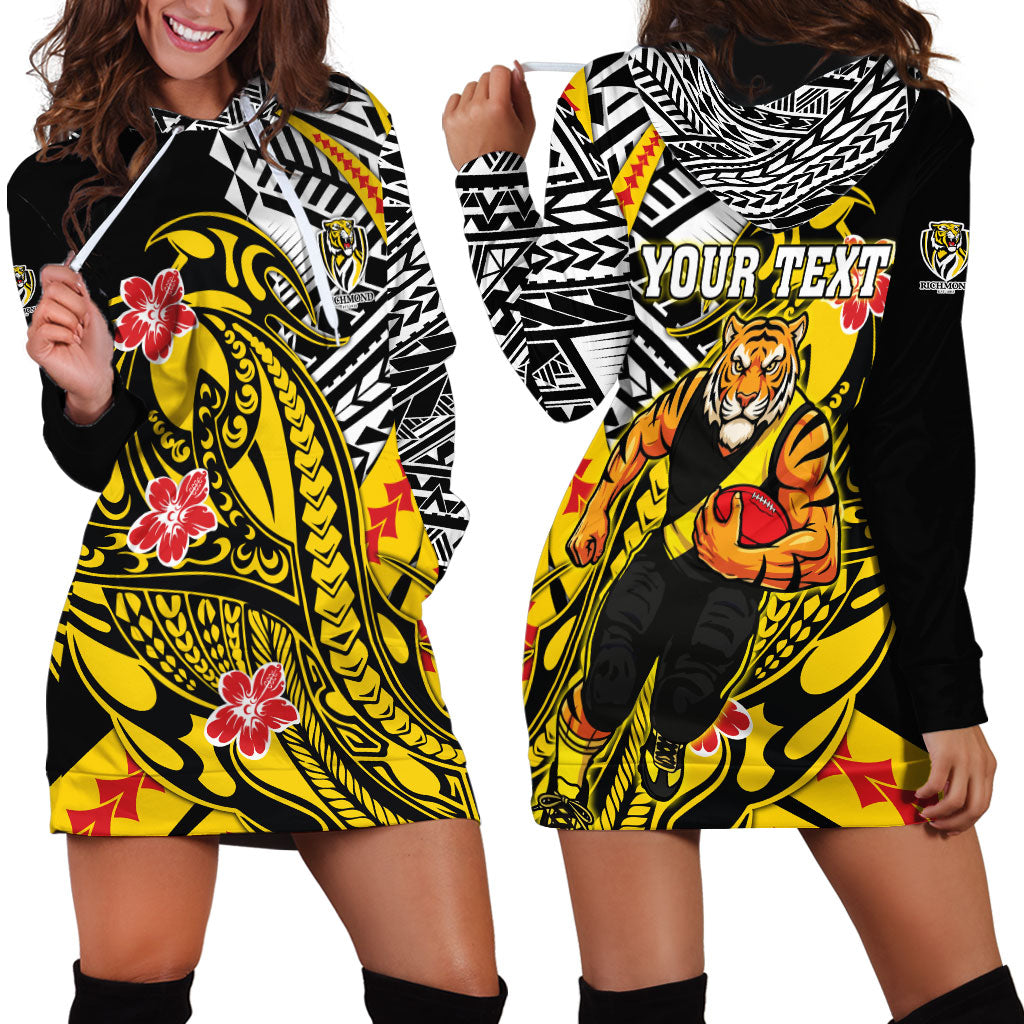 Personalized Richmond Tigers Hoodie Dress Polynesian Tribal Tiger Mascot With Hibiscus Floral Art