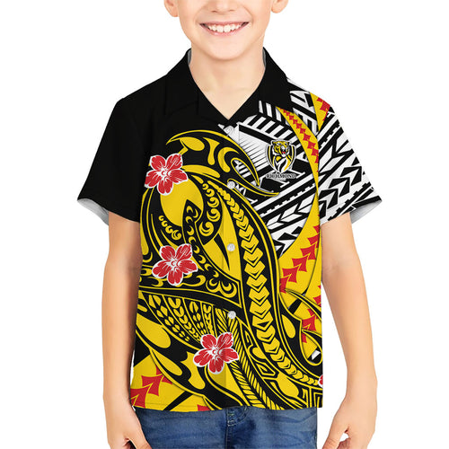 Personalized Richmond Tigers Kid Hawaiian Shirt Polynesian Tribal Tiger Mascot With Hibiscus Floral Art