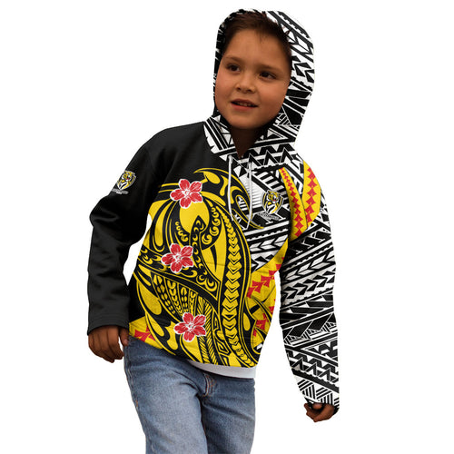 Personalized Richmond Tigers Kid Hoodie Polynesian Tribal Tiger Mascot With Hibiscus Floral Art