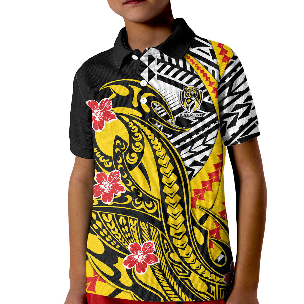 Personalized Richmond Tigers Kid Polo Shirt Polynesian Tribal Tiger Mascot With Hibiscus Floral Art