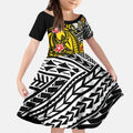Personalized Richmond Tigers Kid Short Sleeve Dress Polynesian Tribal Tiger Mascot With Hibiscus Floral Art