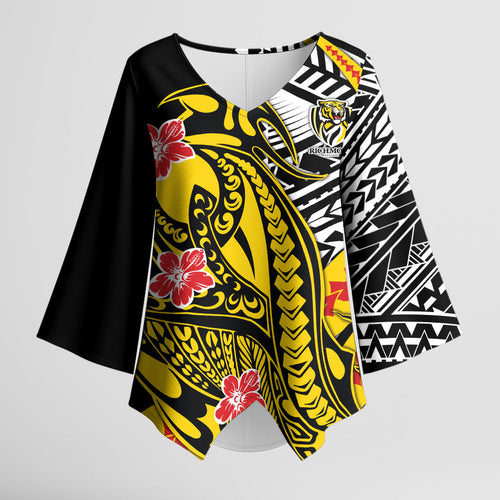 Personalized Richmond Tigers Kimono Sleeve Blouse Polynesian Tribal Tiger Mascot With Hibiscus Floral Art