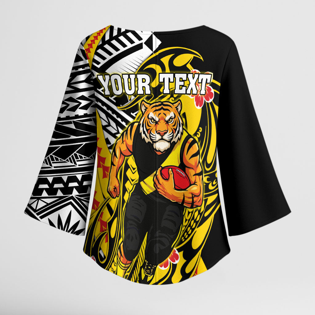 Personalized Richmond Tigers Kimono Sleeve Blouse Polynesian Tribal Tiger Mascot With Hibiscus Floral Art