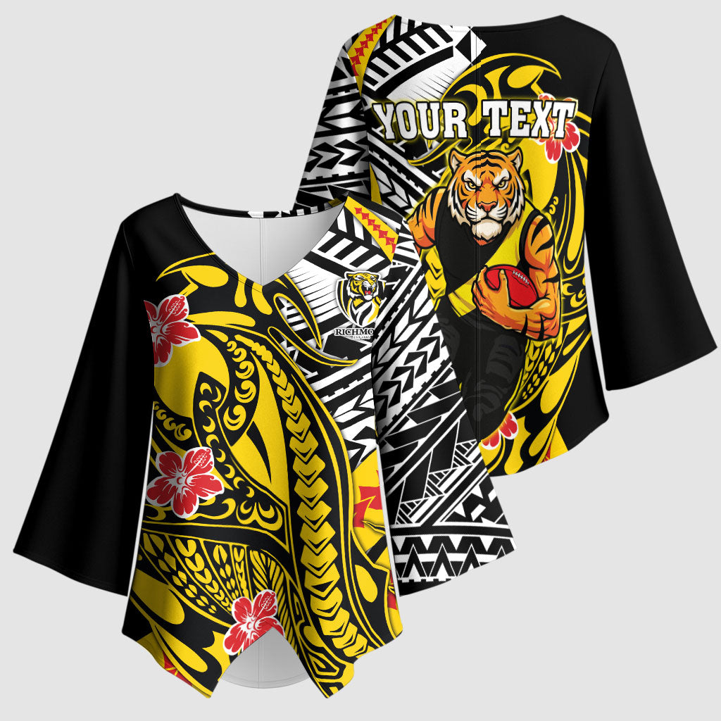 Personalized Richmond Tigers Kimono Sleeve Blouse Polynesian Tribal Tiger Mascot With Hibiscus Floral Art
