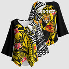Personalized Richmond Tigers Kimono Sleeve Blouse Polynesian Tribal Tiger Mascot With Hibiscus Floral Art