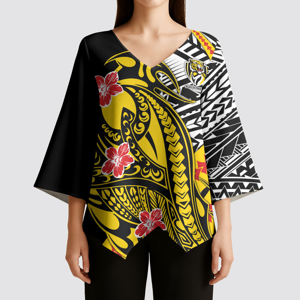 Personalized Richmond Tigers Kimono Sleeve Blouse Polynesian Tribal Tiger Mascot With Hibiscus Floral Art