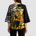 Personalized Richmond Tigers Kimono Sleeve Blouse Polynesian Tribal Tiger Mascot With Hibiscus Floral Art