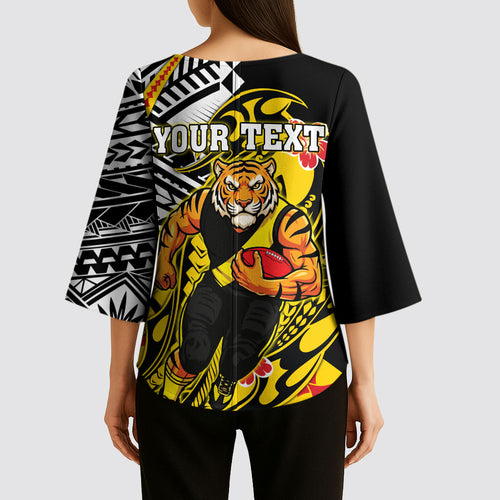 Personalized Richmond Tigers Kimono Sleeve Blouse Polynesian Tribal Tiger Mascot With Hibiscus Floral Art