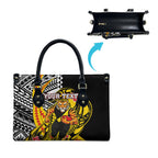 Personalized Richmond Tigers Leather Bag Polynesian Tribal Tiger Mascot With Hibiscus Floral Art