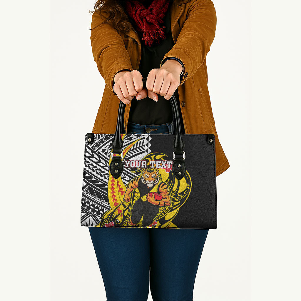 Personalized Richmond Tigers Leather Bag Polynesian Tribal Tiger Mascot With Hibiscus Floral Art