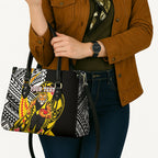 Personalized Richmond Tigers Leather Bag Polynesian Tribal Tiger Mascot With Hibiscus Floral Art