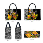 Personalized Richmond Tigers Leather Bag Polynesian Tribal Tiger Mascot With Hibiscus Floral Art