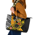 Personalized Richmond Tigers Leather Tote Bag Polynesian Tribal Tiger Mascot With Hibiscus Floral Art