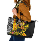 Personalized Richmond Tigers Leather Tote Bag Polynesian Tribal Tiger Mascot With Hibiscus Floral Art