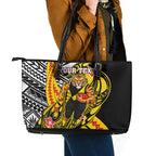 Personalized Richmond Tigers Leather Tote Bag Polynesian Tribal Tiger Mascot With Hibiscus Floral Art
