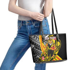 Personalized Richmond Tigers Leather Tote Bag Polynesian Tribal Tiger Mascot With Hibiscus Floral Art