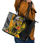 Personalized Richmond Tigers Leather Tote Bag Polynesian Tribal Tiger Mascot With Hibiscus Floral Art