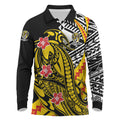 Personalized Richmond Tigers Long Sleeve Polo Shirt Polynesian Tribal Tiger Mascot With Hibiscus Floral Art