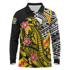 Personalized Richmond Tigers Long Sleeve Polo Shirt Polynesian Tribal Tiger Mascot With Hibiscus Floral Art