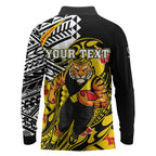 Personalized Richmond Tigers Long Sleeve Polo Shirt Polynesian Tribal Tiger Mascot With Hibiscus Floral Art