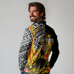 Personalized Richmond Tigers Long Sleeve Polo Shirt Polynesian Tribal Tiger Mascot With Hibiscus Floral Art