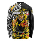 Personalized Richmond Tigers Long Sleeve Shirt Polynesian Tribal Tiger Mascot With Hibiscus Floral Art