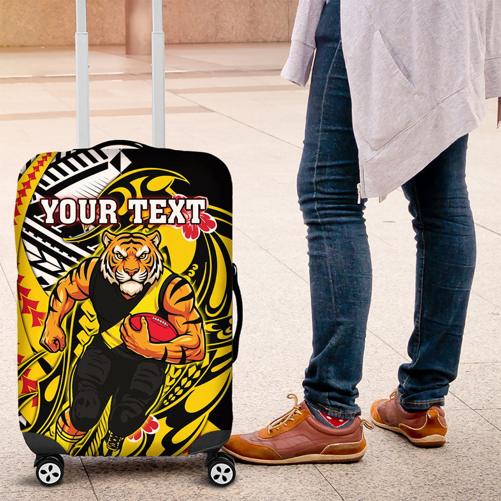 Personalized Richmond Tigers Luggage Cover Polynesian Tribal Tiger Mascot With Hibiscus Floral Art