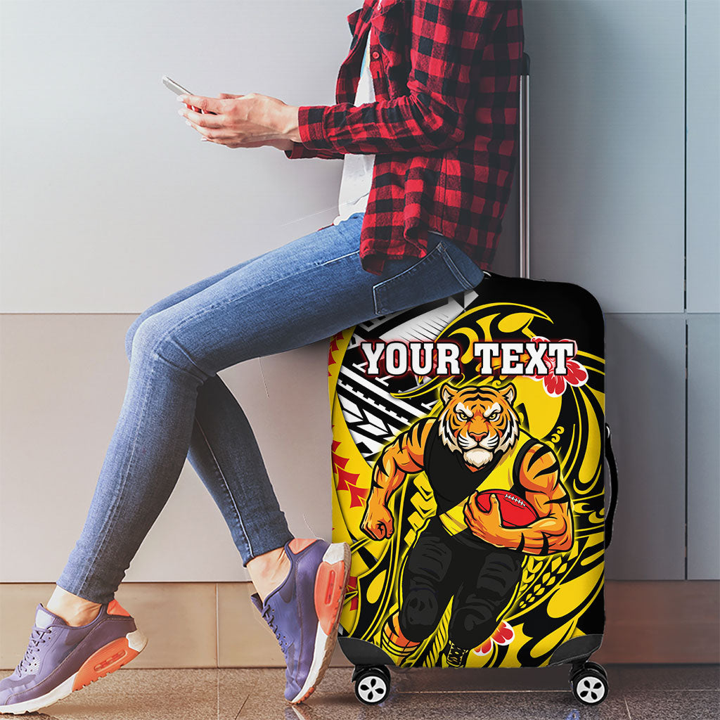 Personalized Richmond Tigers Luggage Cover Polynesian Tribal Tiger Mascot With Hibiscus Floral Art