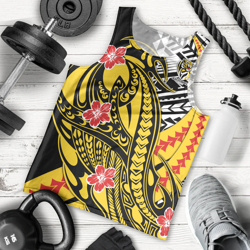 Personalized Richmond Tigers Men Tank Top Polynesian Tribal Tiger Mascot With Hibiscus Floral Art